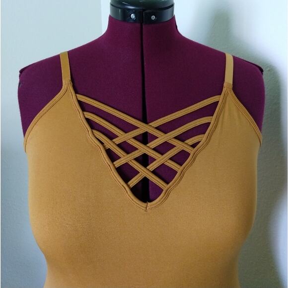 1X/2X Zenana Desert Mustard Triple Criss-Cross Cami adjustable straps plus sized - Picture 7 of 13